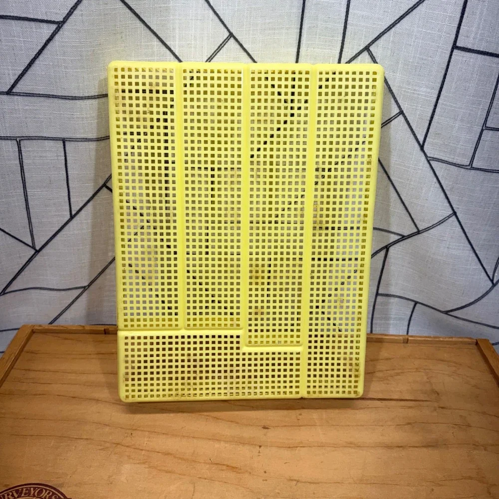 Vintage Yellow Plastic Mesh Silverware Drawer Organizer 5 Compartment Tray Retro